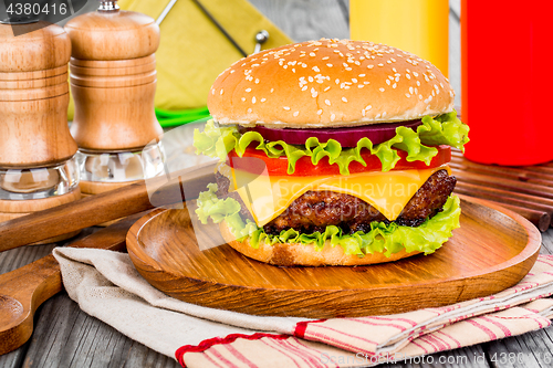 Image of Tasty and appetizing hamburger cheeseburger