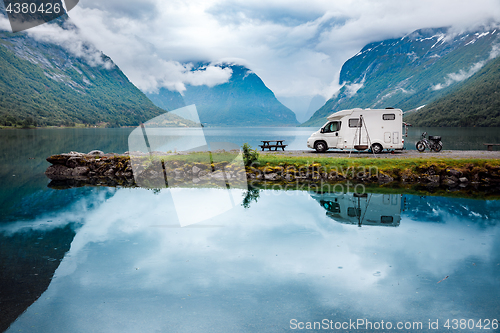 Image of Family vacation travel RV, holiday trip in motorhome