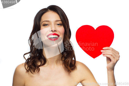 Image of beautiful woman with red lipstick and heart shape