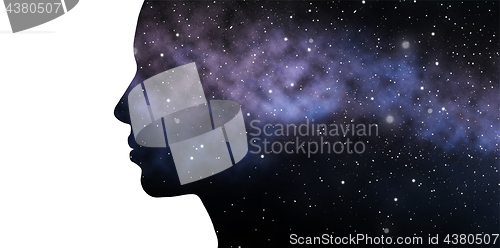 Image of double exposure woman and galaxy