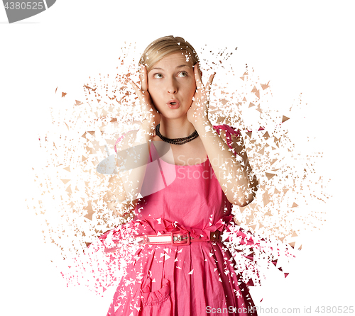 Image of Woman in pink dress isolated on white background