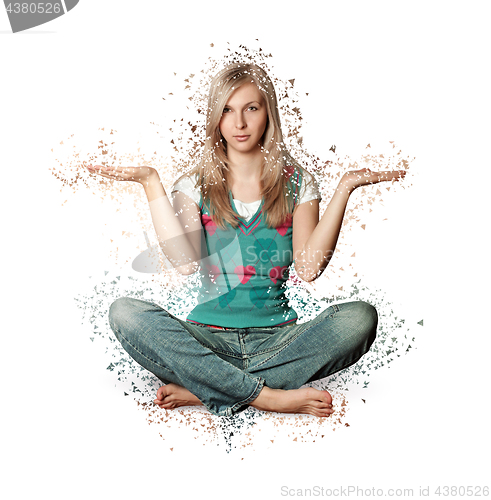 Image of Woman in lotus pose with collapsing triangles