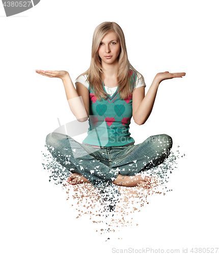 Image of Woman in lotus pose with collapsing triangles