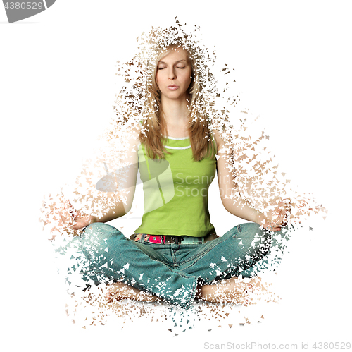 Image of Woman in lotus pose with collapsing triangles