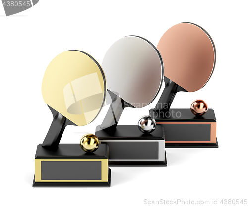 Image of Table tennis trophies on white background