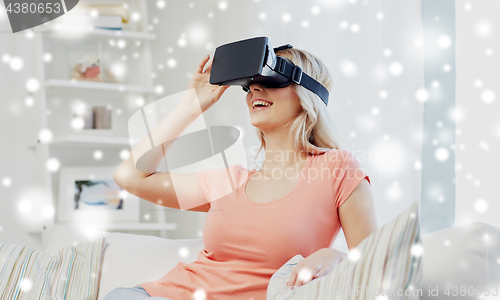 Image of woman in virtual reality headset or 3d glasses