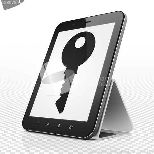 Image of Privacy concept: Tablet Computer with Key on display