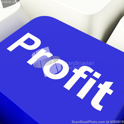 Image of Profit Computer Key In Blue Showing Earnings And Investment