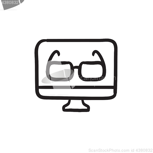 Image of Glasses on computer monitor sketch icon.