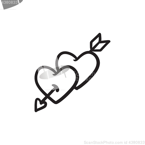 Image of Two hearts pierced with arrow sketch icon.