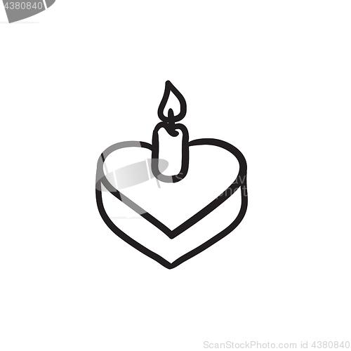 Image of Heart-shaped cake with candle sketch icon.