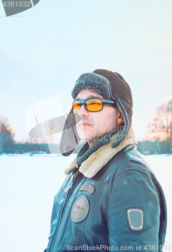 Image of Vintage Portrait Of A Man In A Flight Jacket And Hat