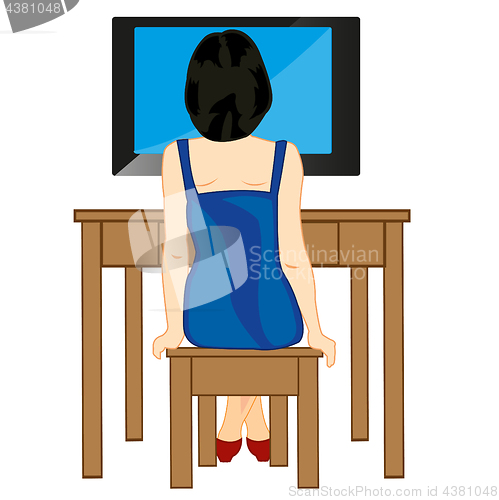 Image of Girl looks television set