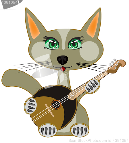 Image of Cat plays on music instrument