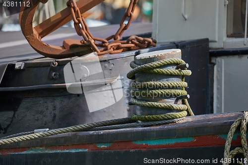 Image of Mooring rope tied on a shipp