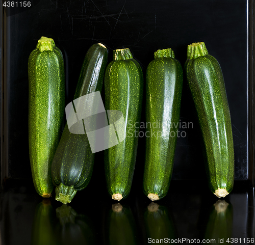 Image of Group of zucchini (zucchetti, courgettes)