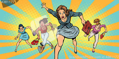 Image of women running in panic for sale
