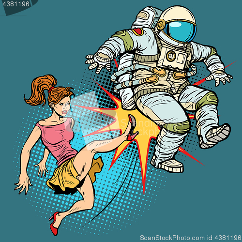 Image of The woman kicks an astronaut family quarrel