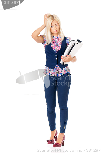 Image of Young business woman on white