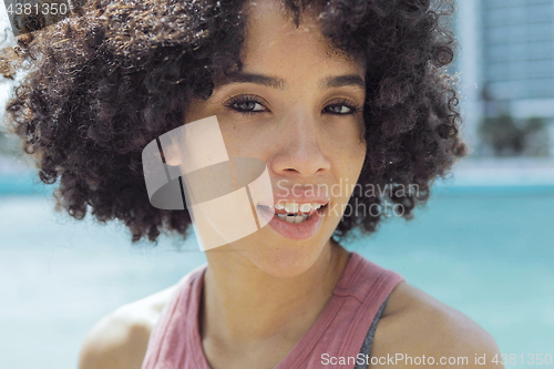 Image of Wonderful young black woman with short curls