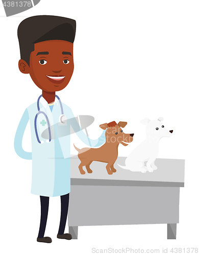 Image of Veterinarian examining dogs vector illustration.