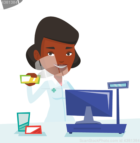Image of Pharmacist showing some medicine.