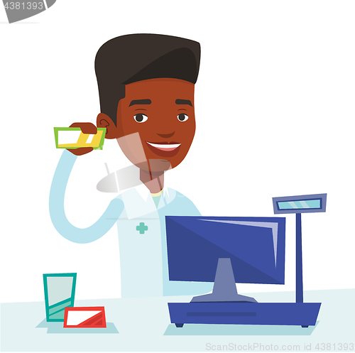 Image of Pharmacist showing some medicine.