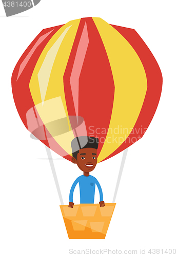 Image of Man flying in hot air balloon vector illustration.