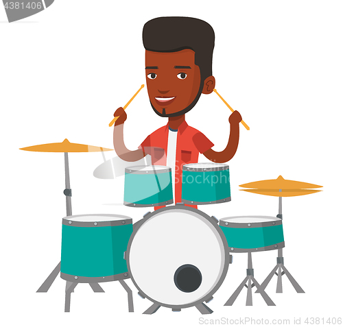 Image of Man playing on drum kit vector illustration.