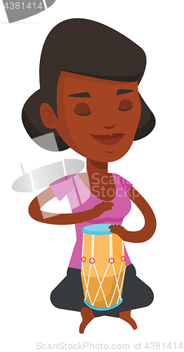 Image of Woman playing ethnic drum vector illustration.