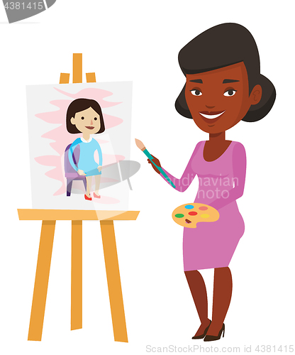 Image of Creative female artist painting portrait.