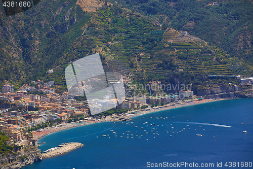 Image of High angle view of Minori and Maiori, Amalfi coast, Italy