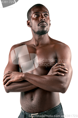 Image of young afro american with naked torso isolated