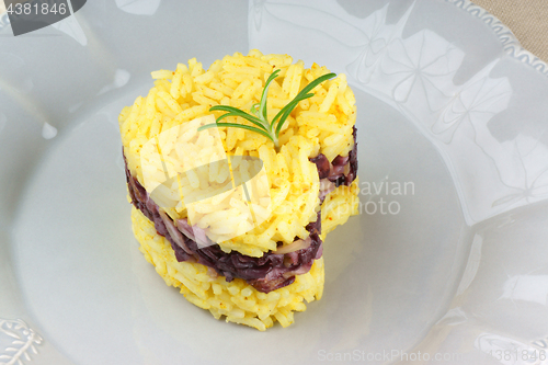 Image of Heart shaped saffron rice with trevisano chicory