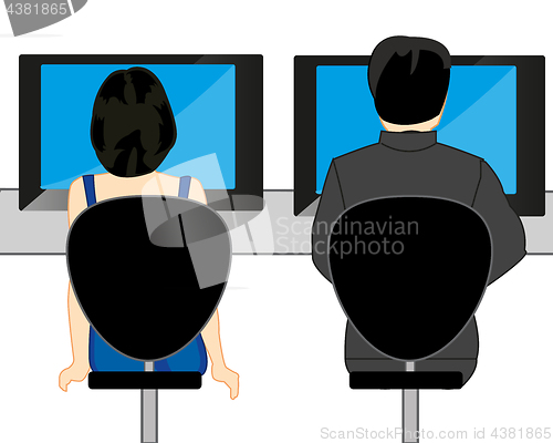 Image of Man and woman with computer at the table