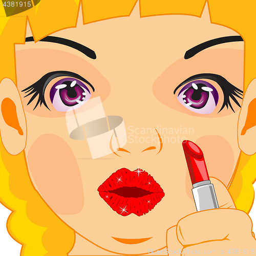 Image of Girl dyes lips
