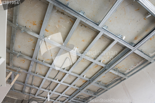 Image of Skeleton of a ceiling from a metal profile, for the subsequent drywall sheets