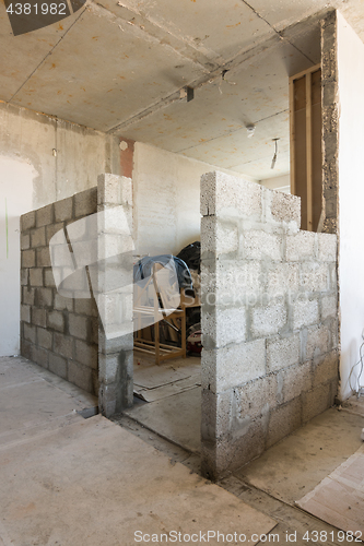 Image of The erection of new walls from expanded clay blocks in a new building