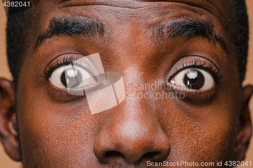 Image of The portrait of handsome young surprised black african man