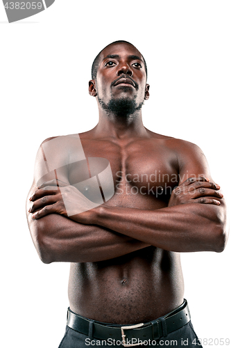 Image of young afro american with naked torso isolated