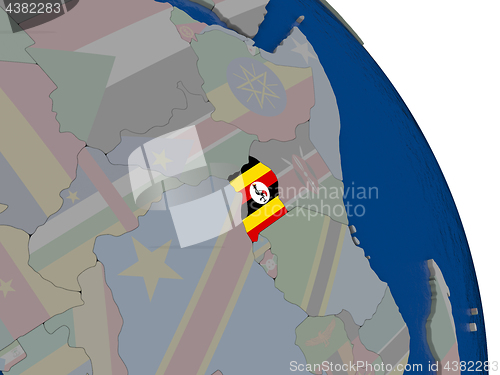 Image of Uganda with flag on globe