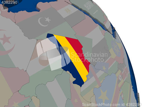 Image of Chad with flag on globe