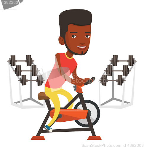Image of Man riding stationary bicycle vector illustration.