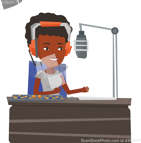 Image of Female dj working on the radio vector illustration