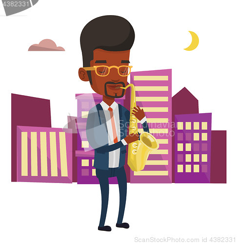 Image of Musician playing on saxophone vector illustration.