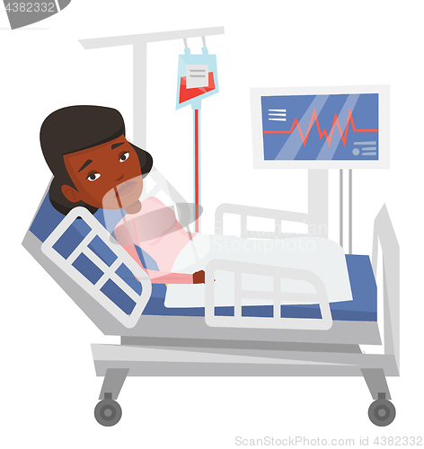 Image of Woman lying in hospital bed vector illustration.