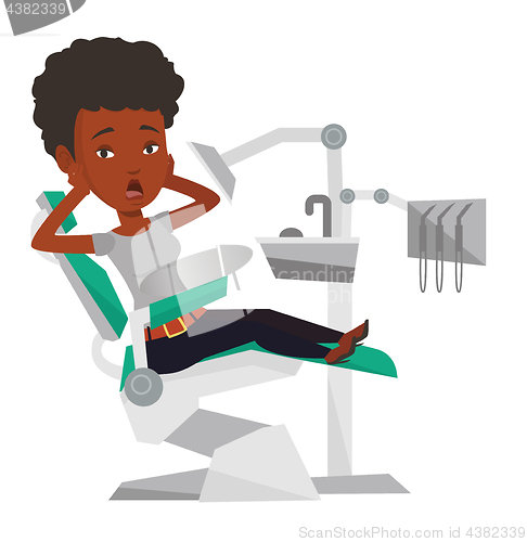 Image of Scared patient in dental chair vector illustration