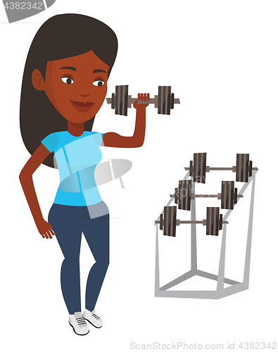 Image of Woman lifting dumbbell vector illustration.