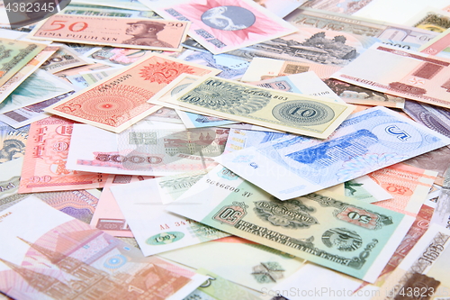 Image of different world banknotes background