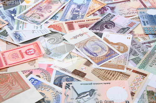 Image of different world banknotes background